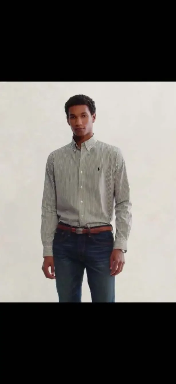 Ralph Lauren Black and White Striped Slim Fit Button Down Long Sleeve Shirt